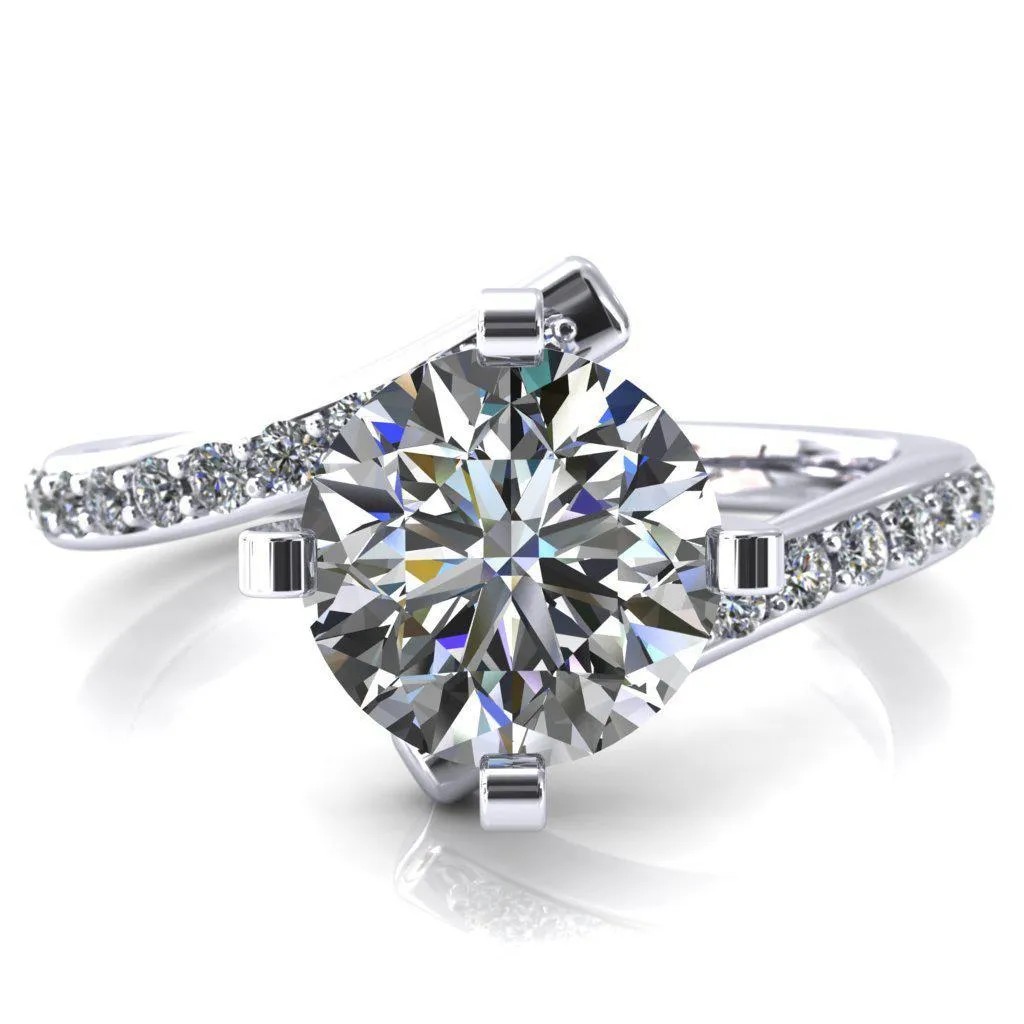 Orianna Round Center Stone 4 Prong 1/2 Eternity Bypass Shank Engagement Ring