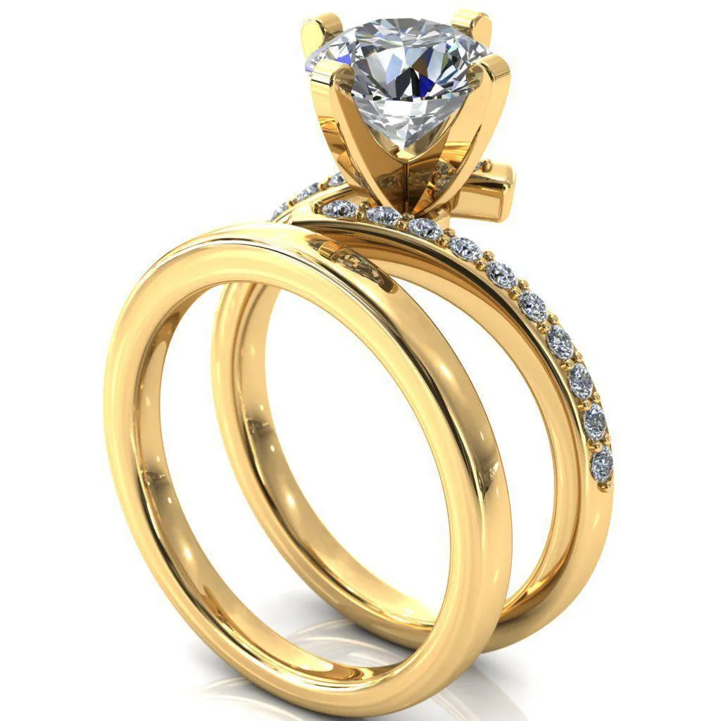 Orianna Round Center Stone 4 Prong 1/2 Eternity Bypass Shank Engagement Ring