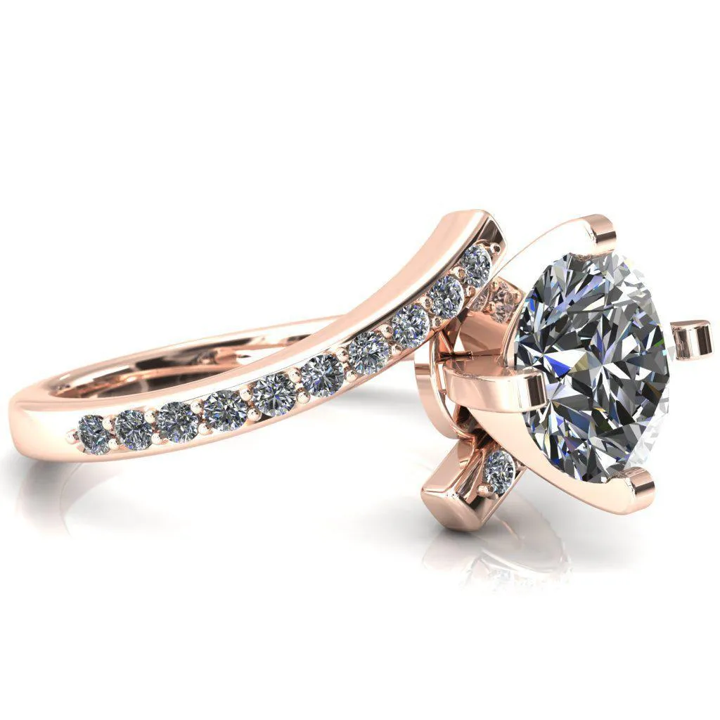 Orianna Round Center Stone 4 Prong 1/2 Eternity Bypass Shank Engagement Ring