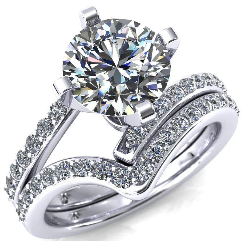 Orianna Round Center Stone 4 Prong 1/2 Eternity Bypass Shank Engagement Ring
