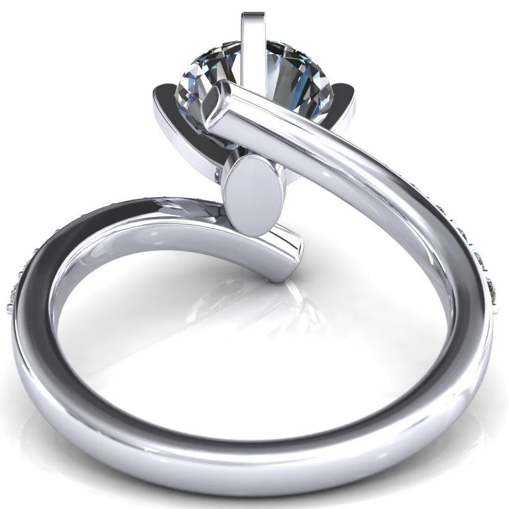 Orianna Round Center Stone 4 Prong 1/2 Eternity Bypass Shank Engagement Ring