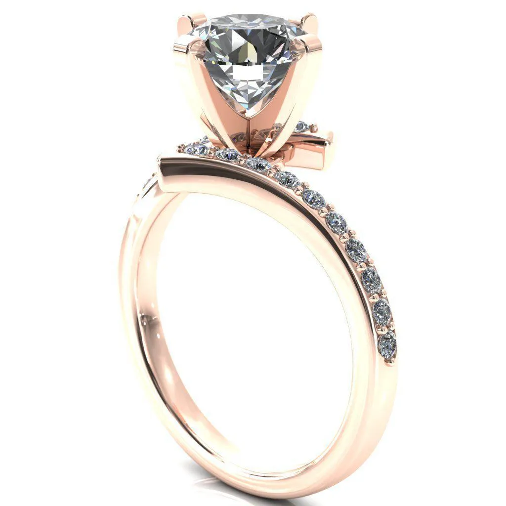 Orianna Round Center Stone 4 Prong 1/2 Eternity Bypass Shank Engagement Ring
