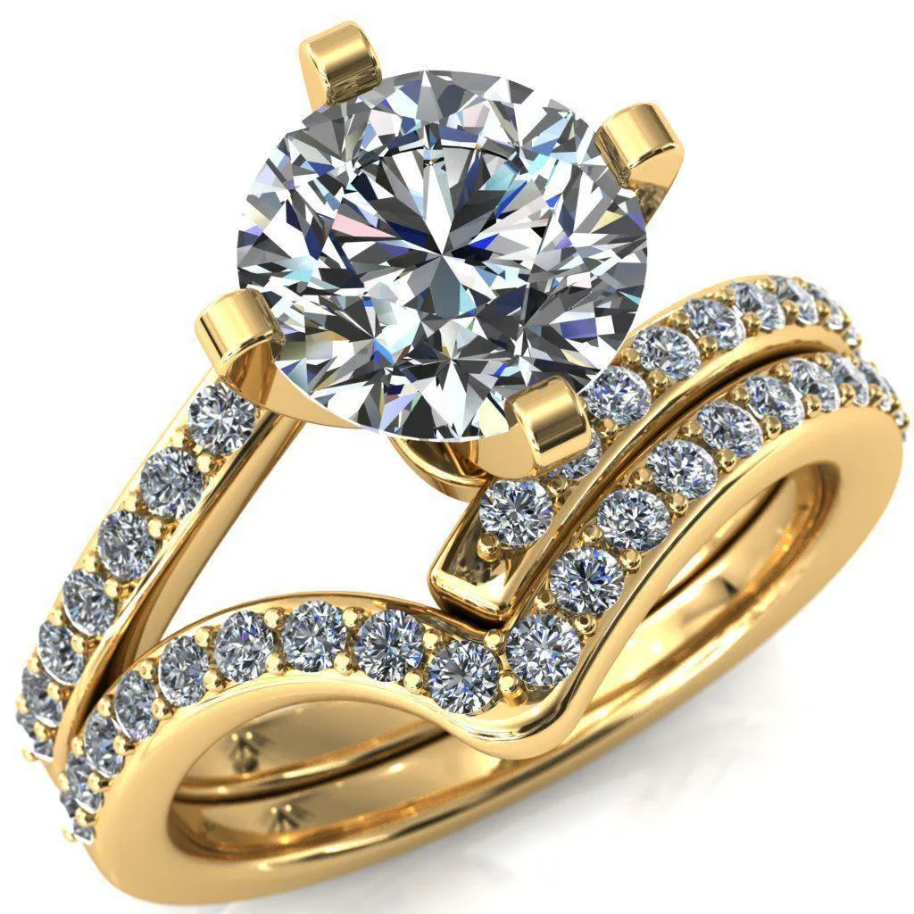 Orianna Round Center Stone 4 Prong 1/2 Eternity Bypass Shank Engagement Ring