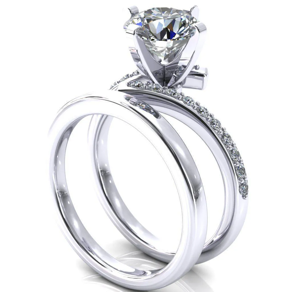 Orianna Round Center Stone 4 Prong 1/2 Eternity Bypass Shank Engagement Ring