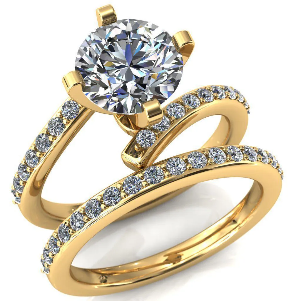 Orianna Round Center Stone 4 Prong 1/2 Eternity Bypass Shank Engagement Ring