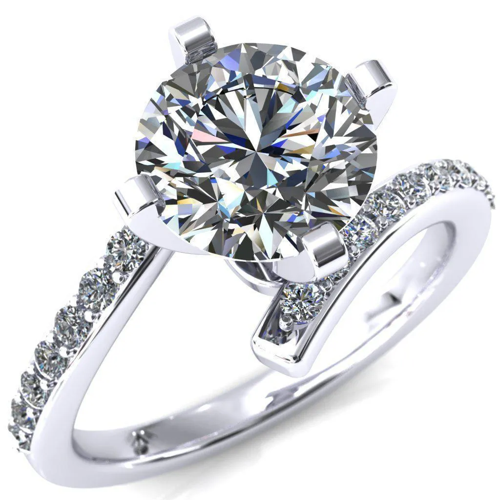 Orianna Round Center Stone 4 Prong 1/2 Eternity Bypass Shank Engagement Ring