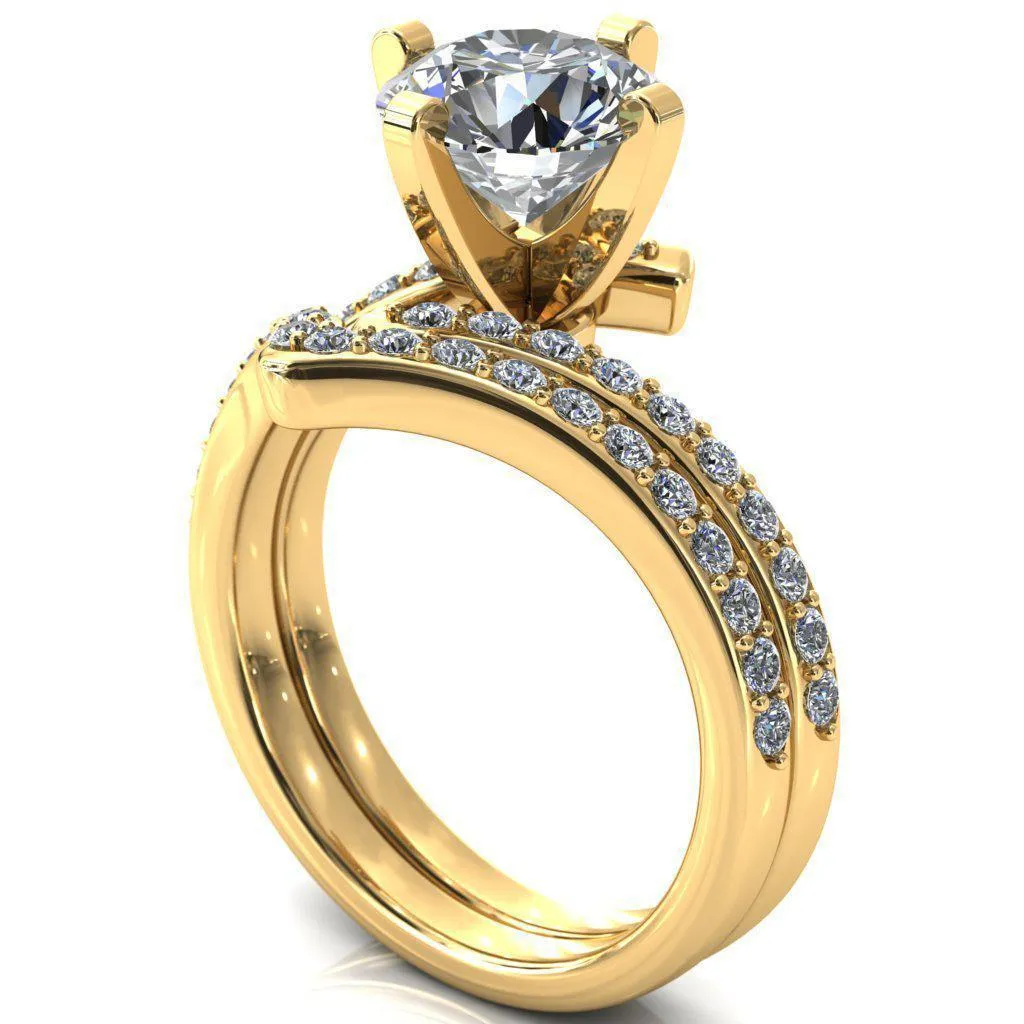 Orianna Round Center Stone 4 Prong 1/2 Eternity Bypass Shank Engagement Ring