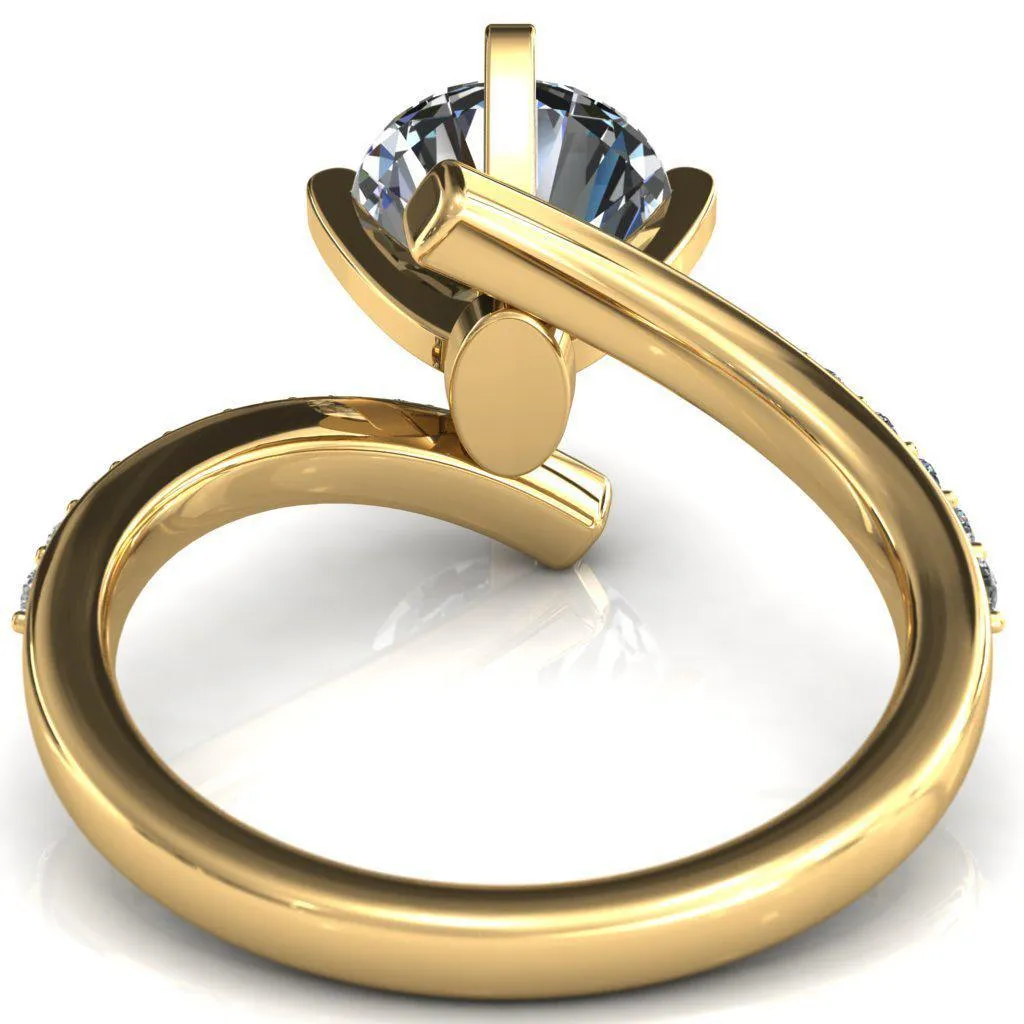 Orianna Round Center Stone 4 Prong 1/2 Eternity Bypass Shank Engagement Ring