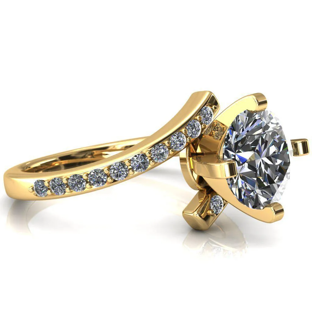 Orianna Round Center Stone 4 Prong 1/2 Eternity Bypass Shank Engagement Ring