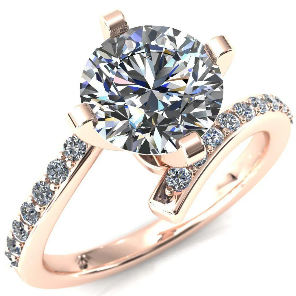 Orianna Round Center Stone 4 Prong 1/2 Eternity Bypass Shank Engagement Ring