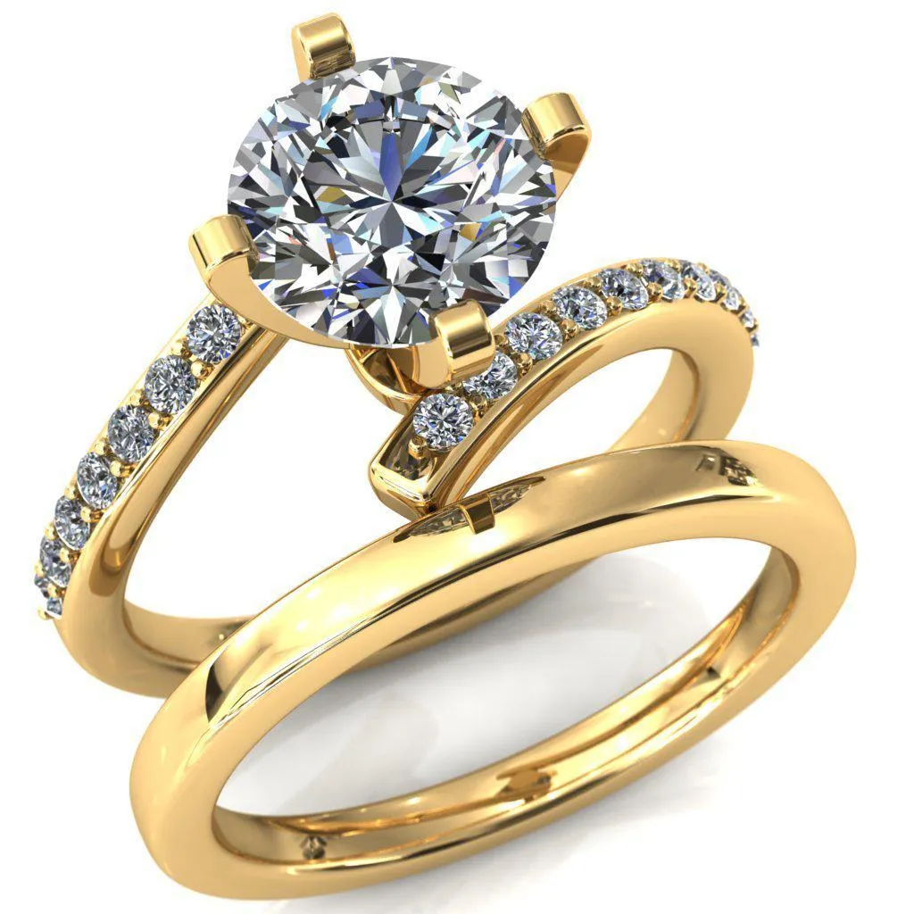 Orianna Round Center Stone 4 Prong 1/2 Eternity Bypass Shank Engagement Ring