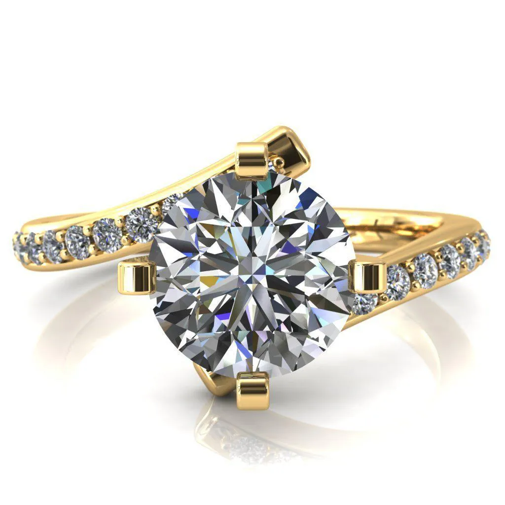 Orianna Round Center Stone 4 Prong 1/2 Eternity Bypass Shank Engagement Ring
