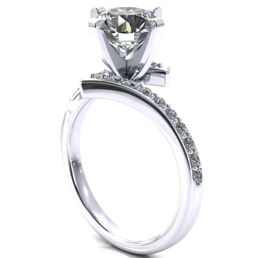 Orianna Round Center Stone 4 Prong 1/2 Eternity Bypass Shank Engagement Ring