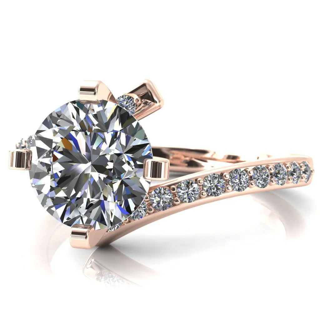 Orianna Round Center Stone 4 Prong 1/2 Eternity Bypass Shank Engagement Ring