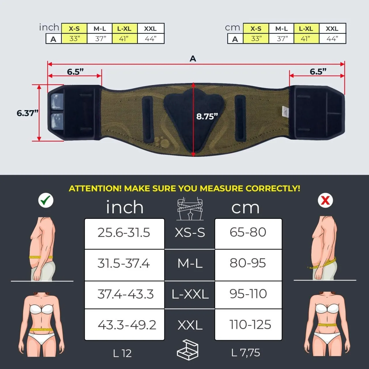 ORTONYX Back Support Brace for Men and Woman|Sport/Work/Rehabilitation|3D Knitted Design with Removable 3D Lumbar Pad|Breathable and Elastic Material|Velcro Closure with Hand Loop for Easy Use|XXL