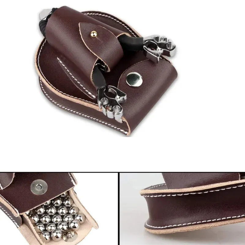 Outdoor Sports Steel Ball Slingshot Bag with Durable Leather Material - Multifunctional Hunting Package