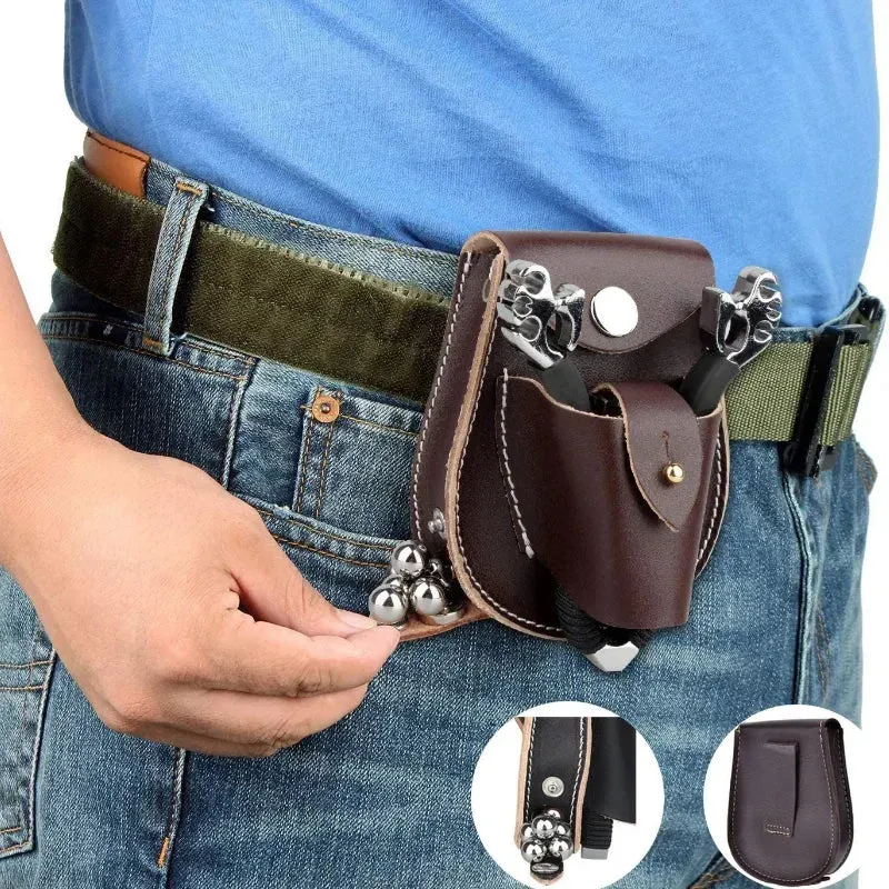 Outdoor Sports Steel Ball Slingshot Bag with Durable Leather Material - Multifunctional Hunting Package
