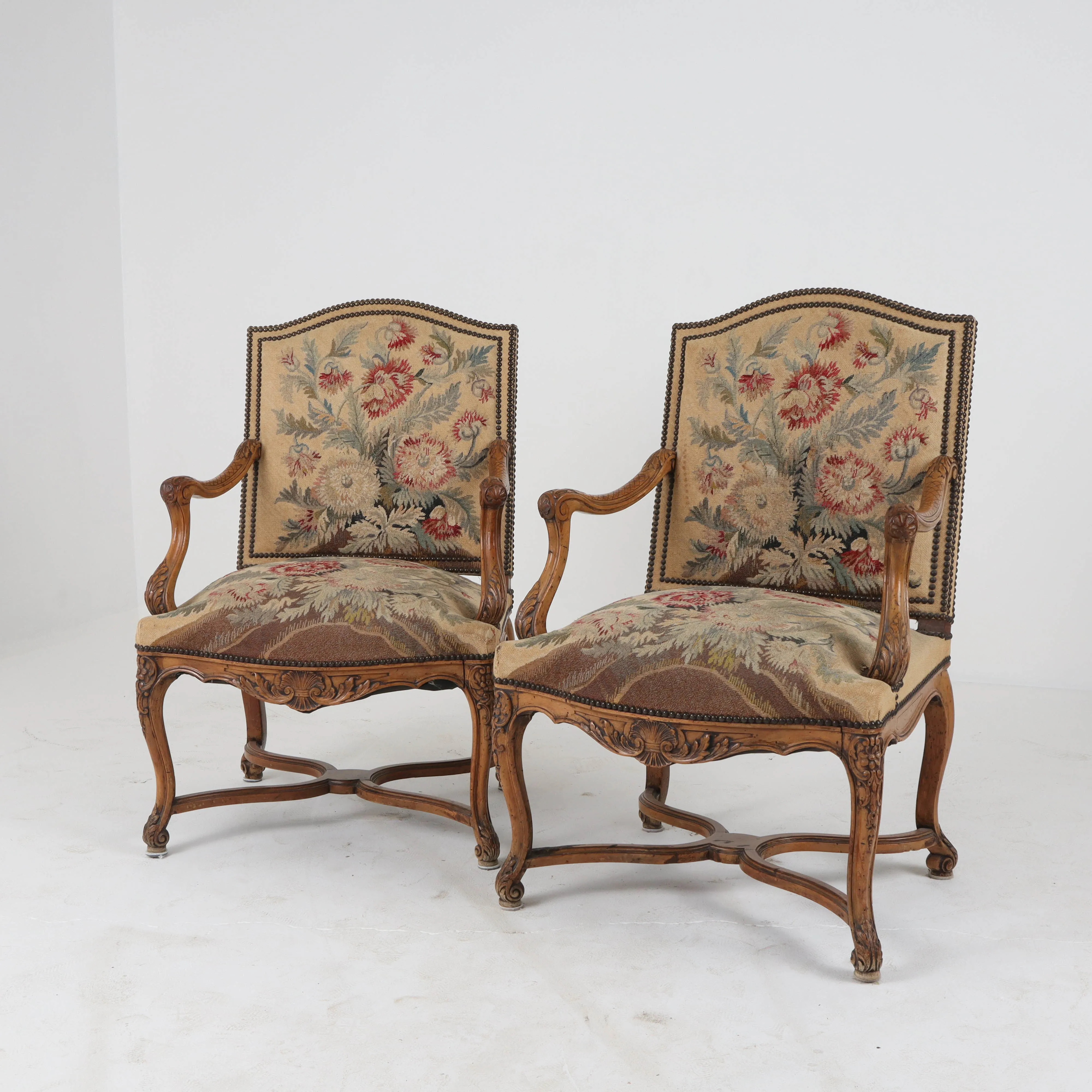 Pair of French Antique Needlepoint Fauteuil Chairs c1850
