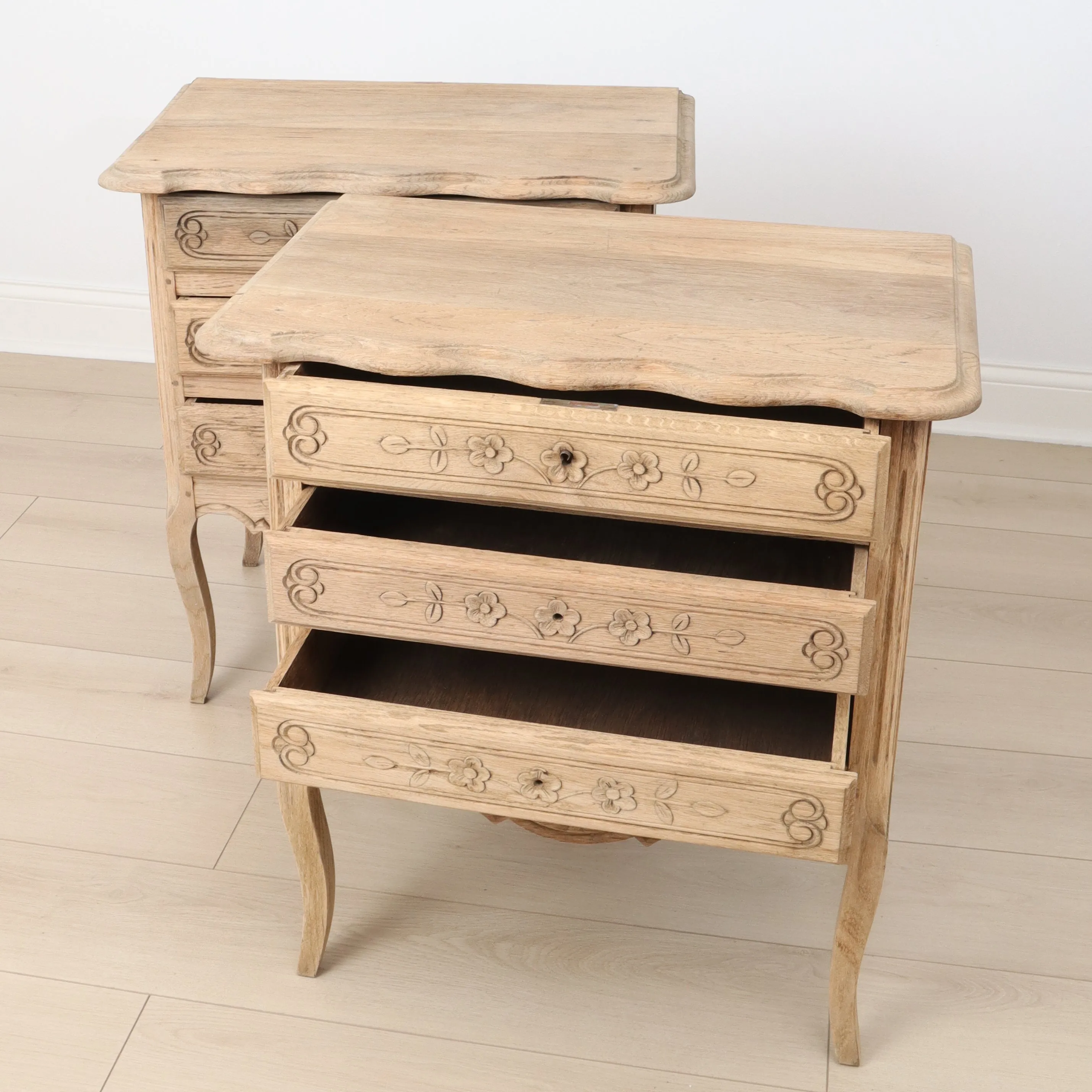 Pair of French Bleached Oak Nightstands c1920