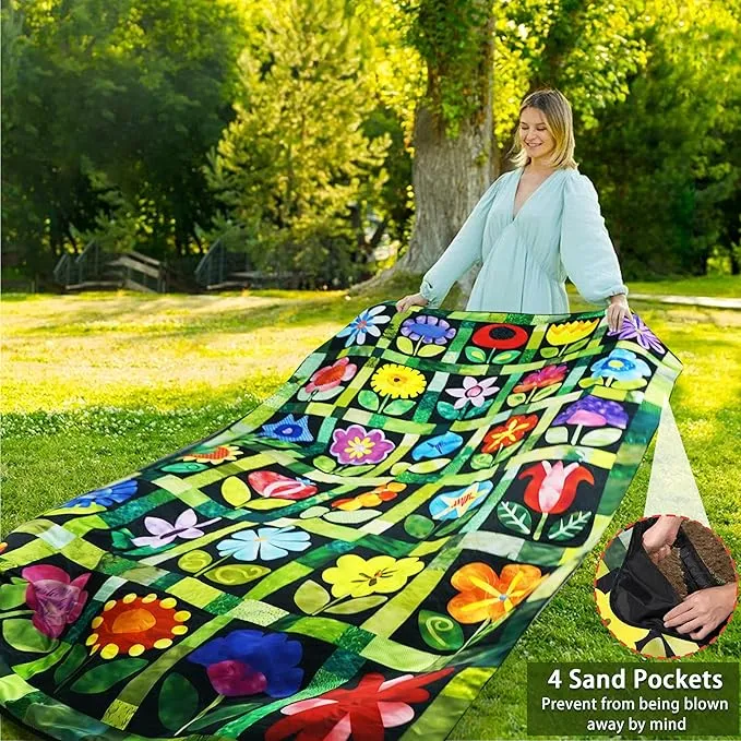 Picnic Blankets Beach Blanket 80" X 60" Extra Large Waterproof Camping Blankets Portable Outdoor Mat 3-Layer blanket for Beach, Hiking, Park, Music Festival, Grass Lawn,Travel