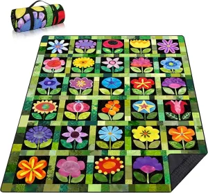 Picnic Blankets Beach Blanket 80" X 60" Extra Large Waterproof Camping Blankets Portable Outdoor Mat 3-Layer blanket for Beach, Hiking, Park, Music Festival, Grass Lawn,Travel