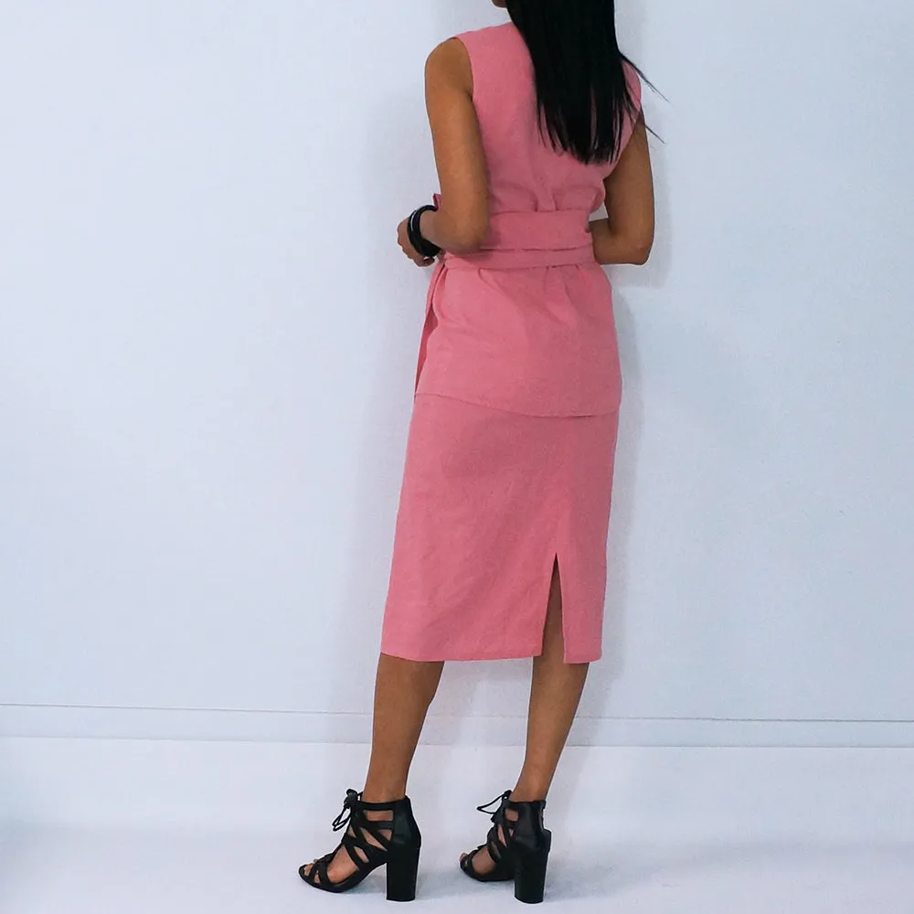 Pink Cotton Sleeveless V Loose Top | ALPHONSINA