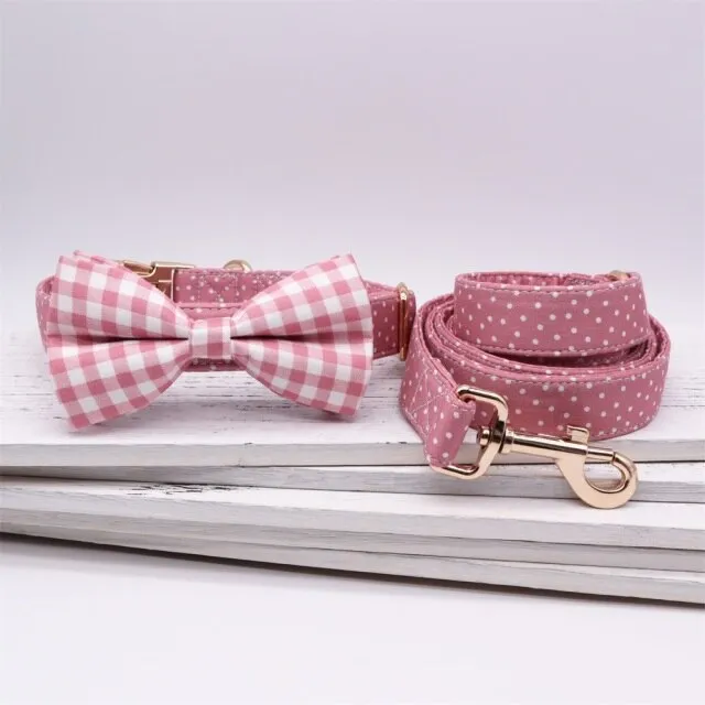 Pink Polka Dots Bow Collar And Leash Set: Personalized