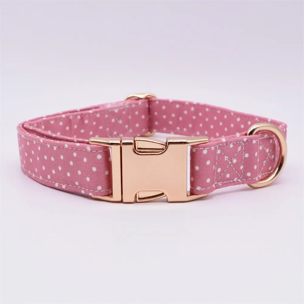 Pink Polka Dots Bow Collar And Leash Set: Personalized