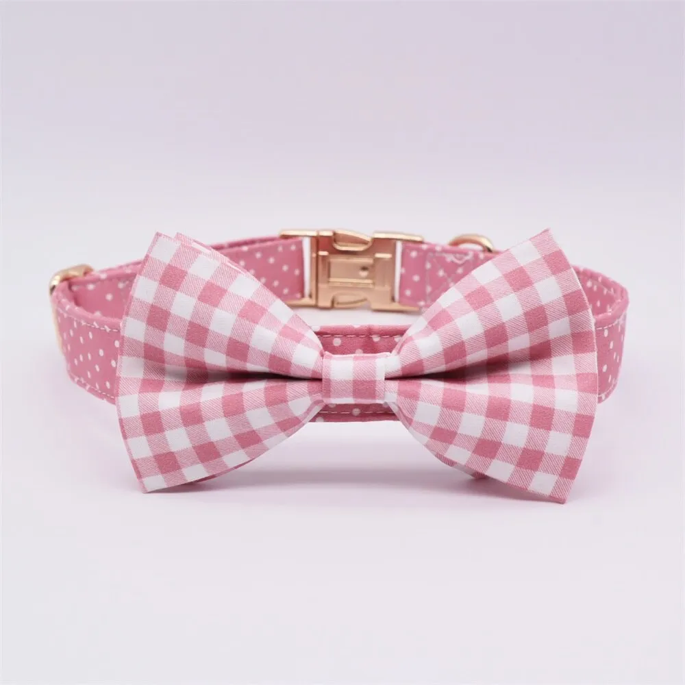 Pink Polka Dots Bow Collar And Leash Set: Personalized