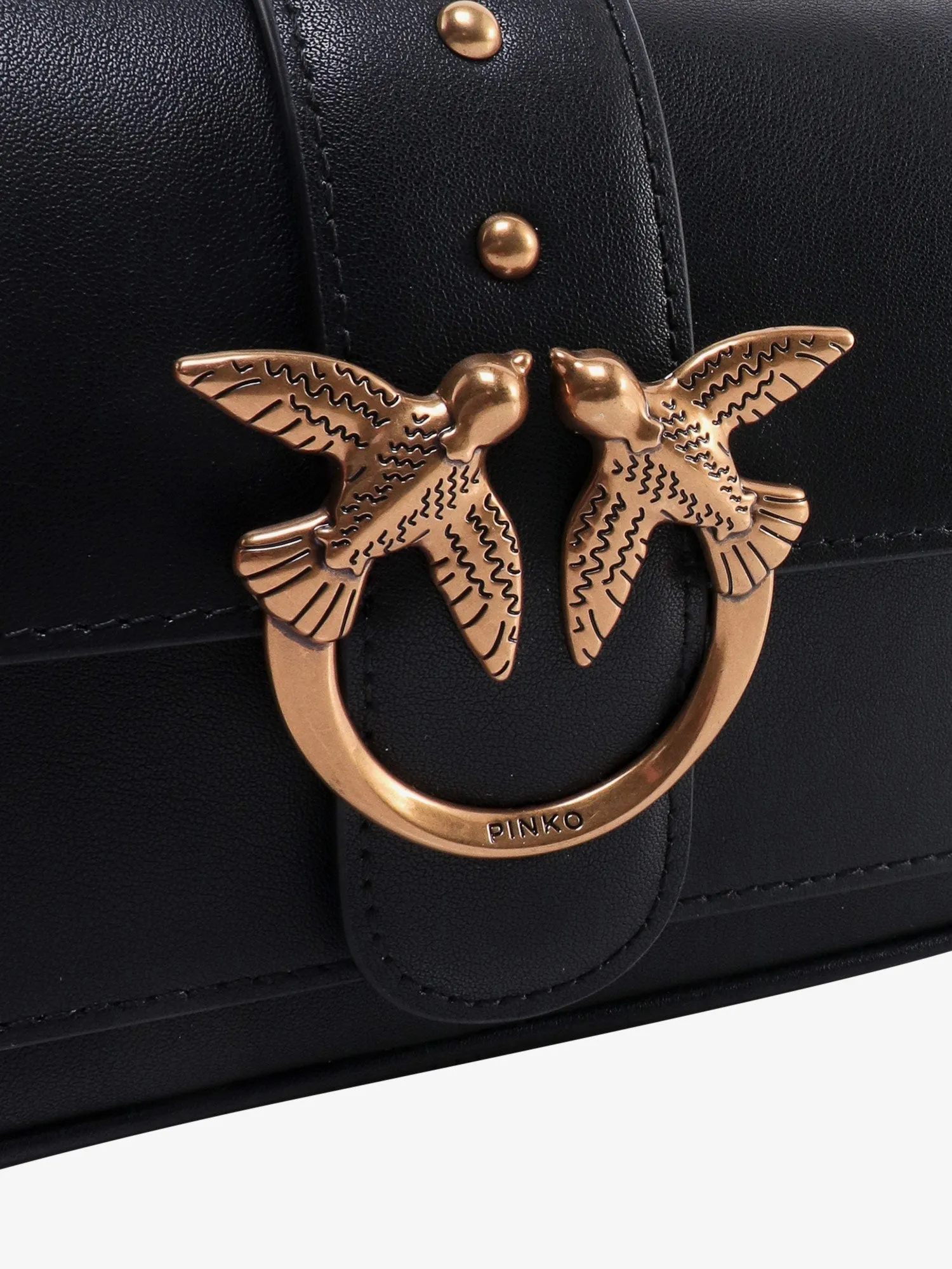 Pinko Love One Pocket Leather Shoulder Bag With Love Birds Buckle