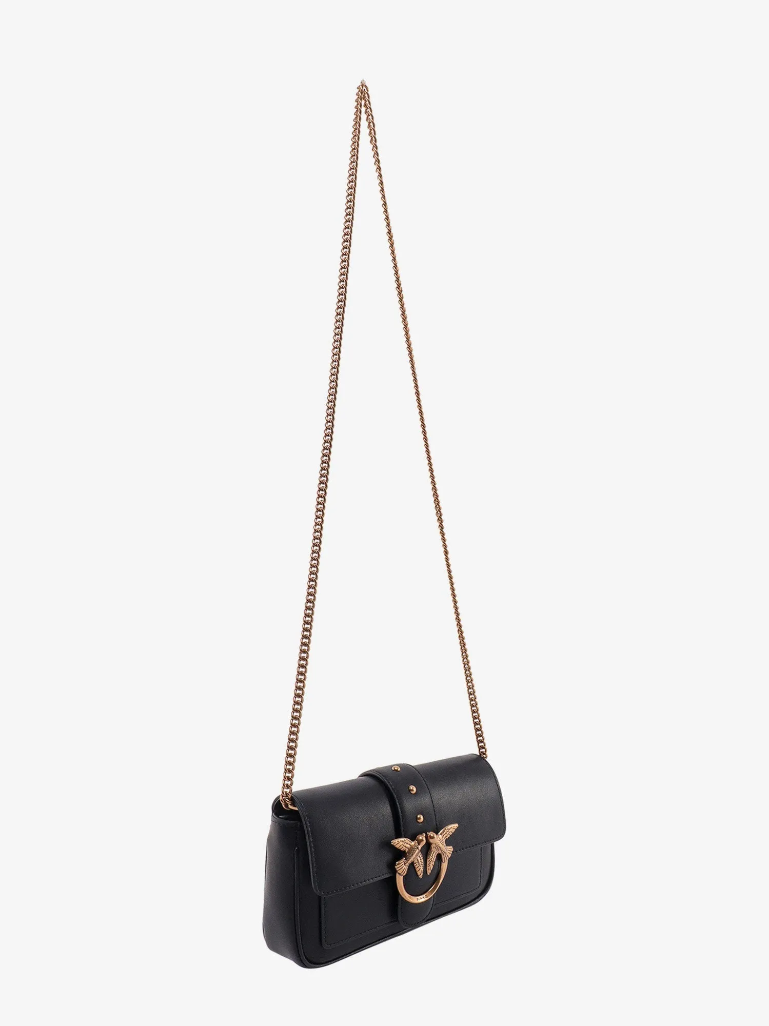 Pinko Love One Pocket Leather Shoulder Bag With Love Birds Buckle