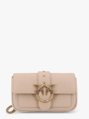 Pinko Love One Pocket Leather Shoulder Bag With Love Birds Buckle
