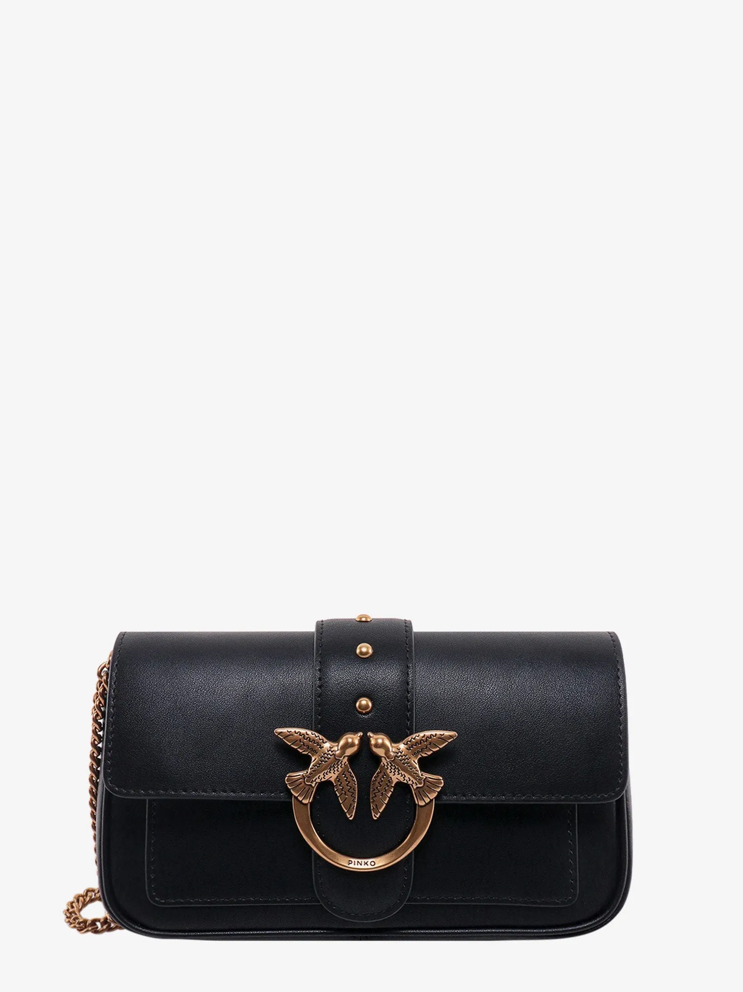 Pinko Love One Pocket Leather Shoulder Bag With Love Birds Buckle
