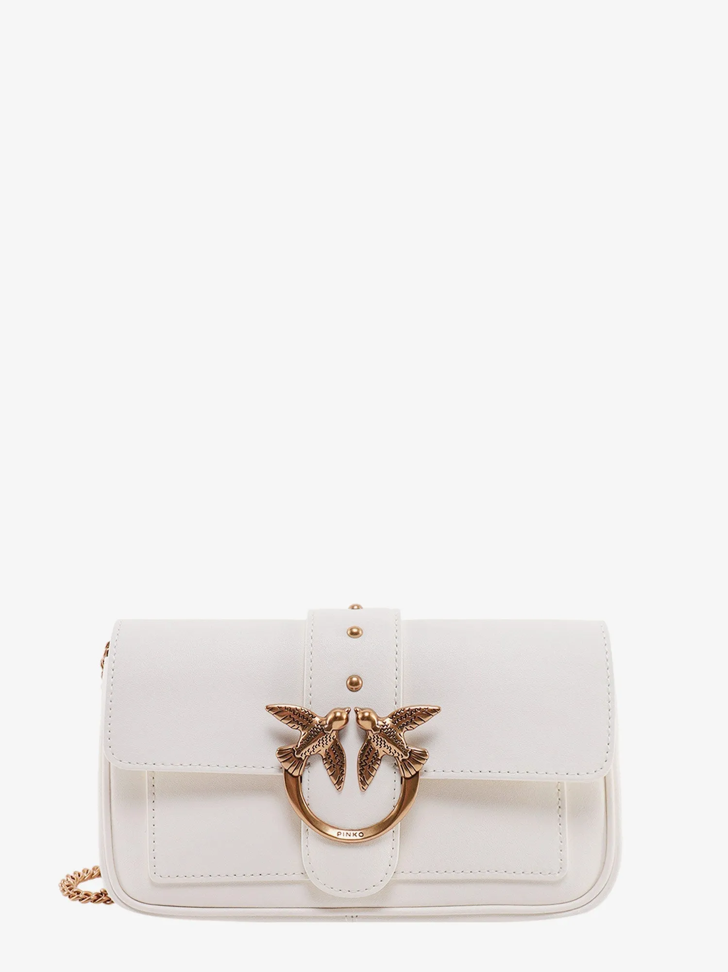 Pinko Love One Pocket Leather Shoulder Bag With Love Birds Buckle