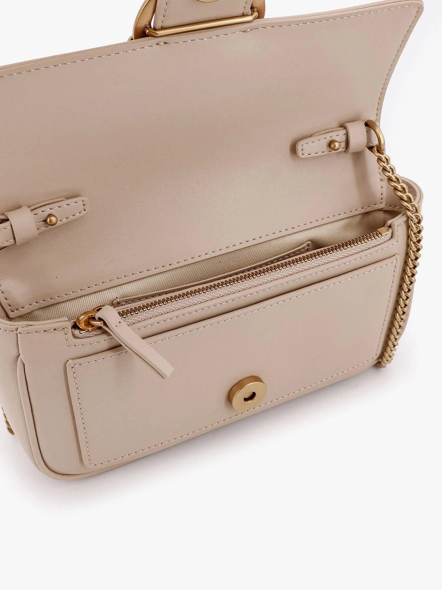 Pinko Love One Pocket Leather Shoulder Bag With Love Birds Buckle