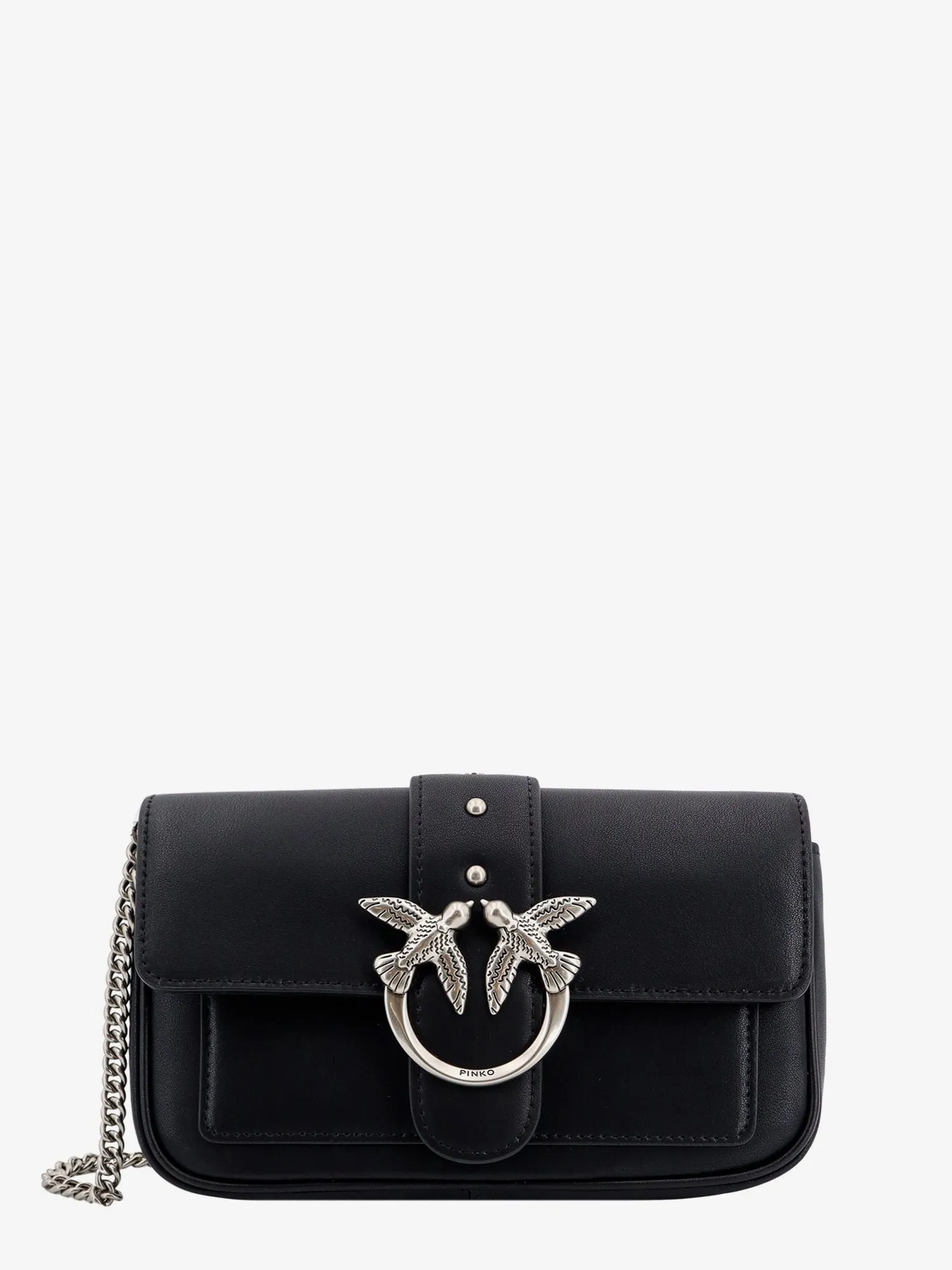 Pinko Love One Pocket Leather Shoulder Bag With Love Birds Buckle