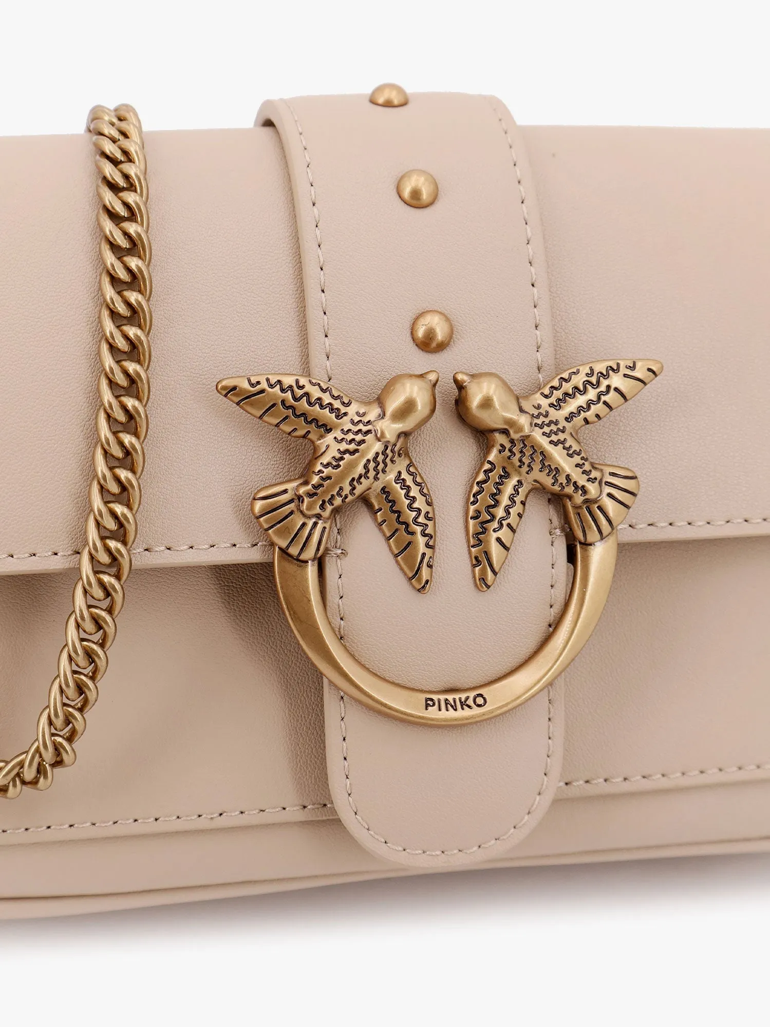 Pinko Love One Pocket Leather Shoulder Bag With Love Birds Buckle
