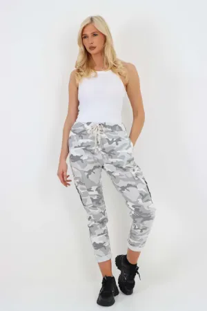 Plus Size Italian Drawstring Camo Side Pockets Cargo Trousers