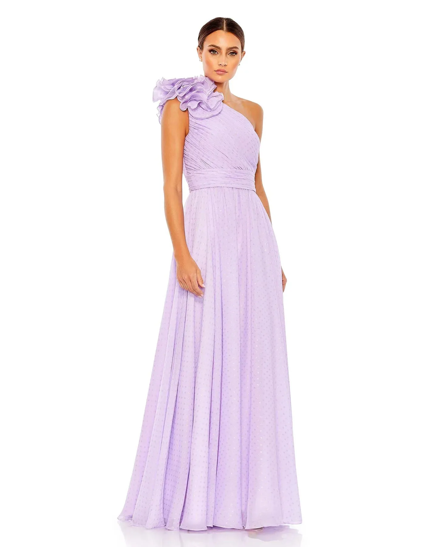 Polka Dot Ruffled One Shoulder Gown
