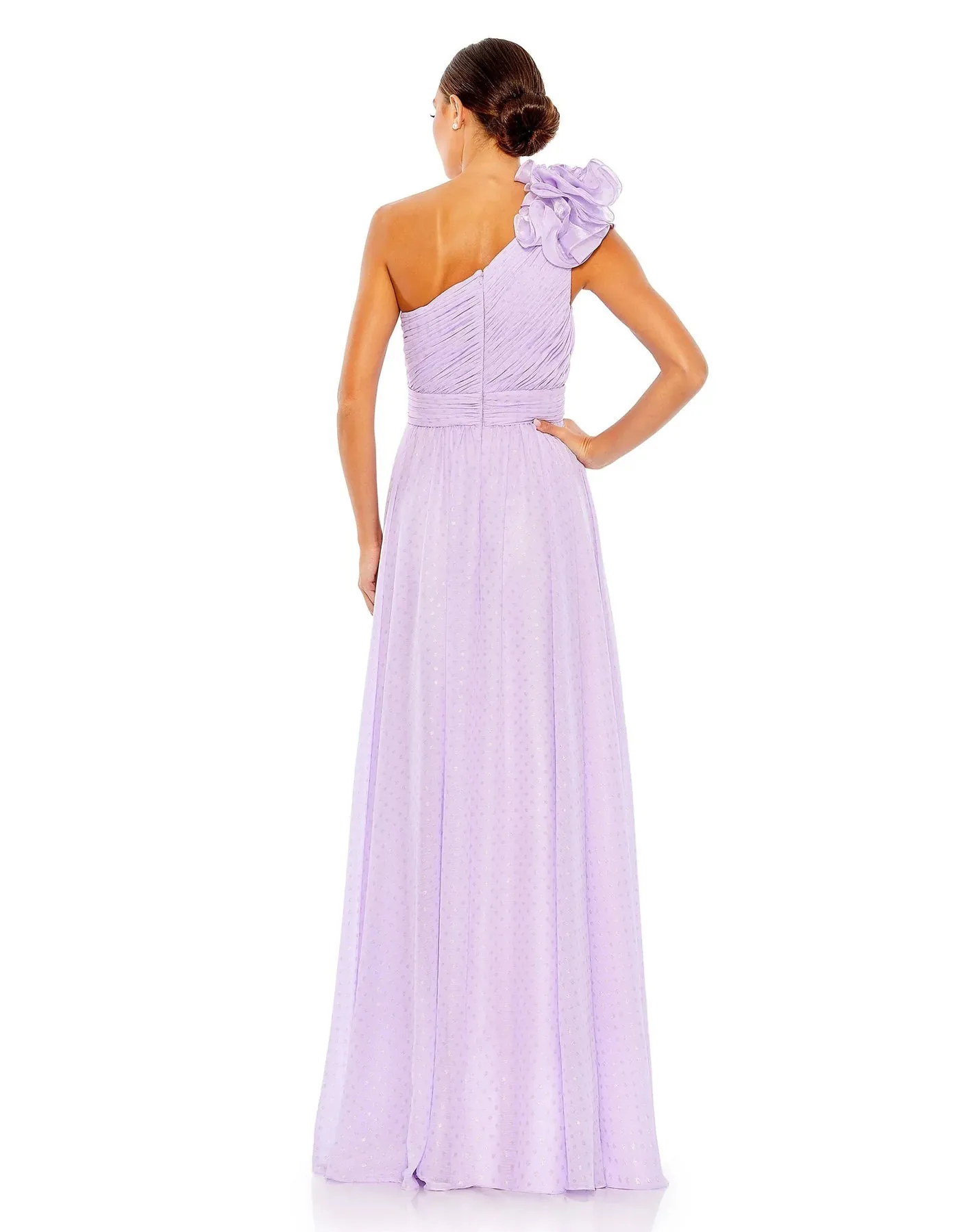 Polka Dot Ruffled One Shoulder Gown