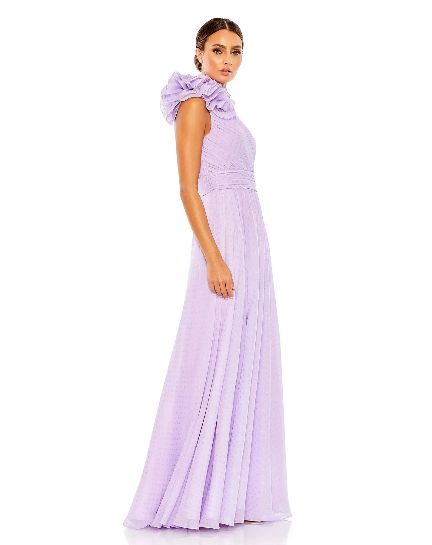 Polka Dot Ruffled One Shoulder Gown