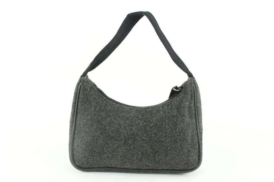 Prada Charcoal Grey Wool Mini Hobo Shoulder Bag 13p36