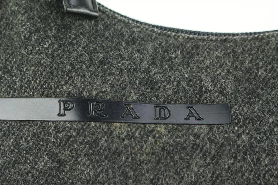 Prada Charcoal Grey Wool Mini Hobo Shoulder Bag 13p36