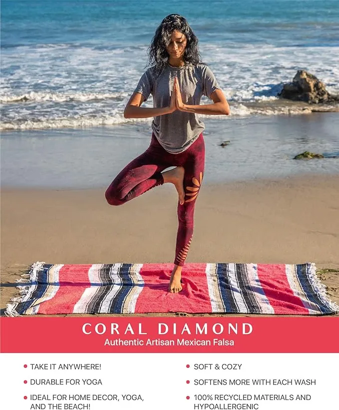Premium Mexican Blanket, Authentic Hand Woven Falsa Blanket & Yoga Blanket | Made by Traditional Mexican Artisans, Perfect Saddle Blanket, Beach Blanket, Picnic Blanket, Car Blanket, Outdoor Blanket
