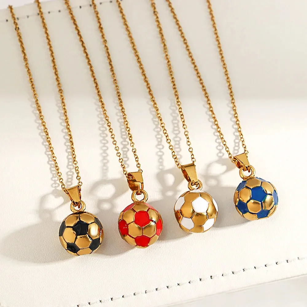 Punk Stainless Steel Football Necklace - Trendy Sport Charm Pendant Necklace for Men and Women, Perfect Jewelry Gifts