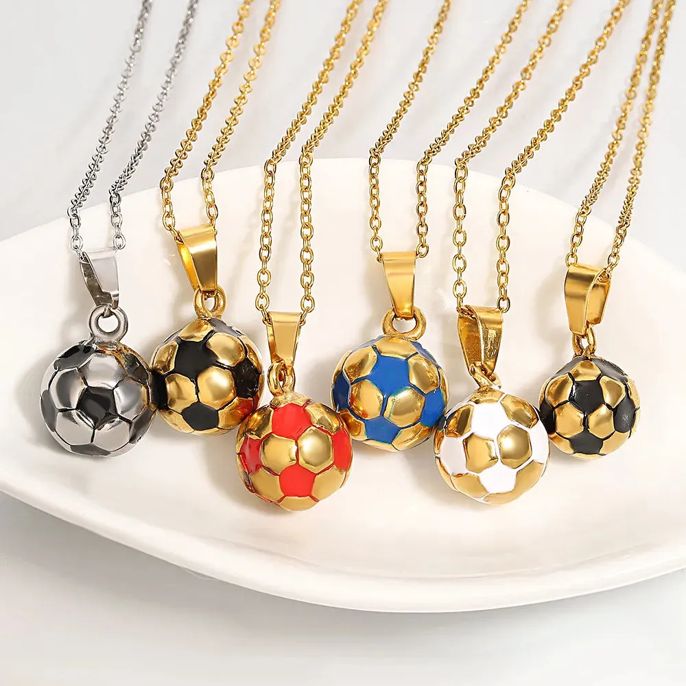 Punk Stainless Steel Football Necklace - Trendy Sport Charm Pendant Necklace for Men and Women, Perfect Jewelry Gifts