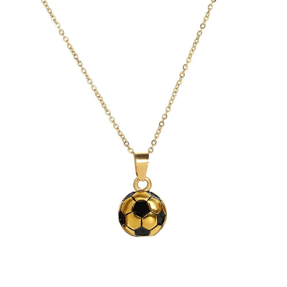 Punk Stainless Steel Football Necklace - Trendy Sport Charm Pendant Necklace for Men and Women, Perfect Jewelry Gifts