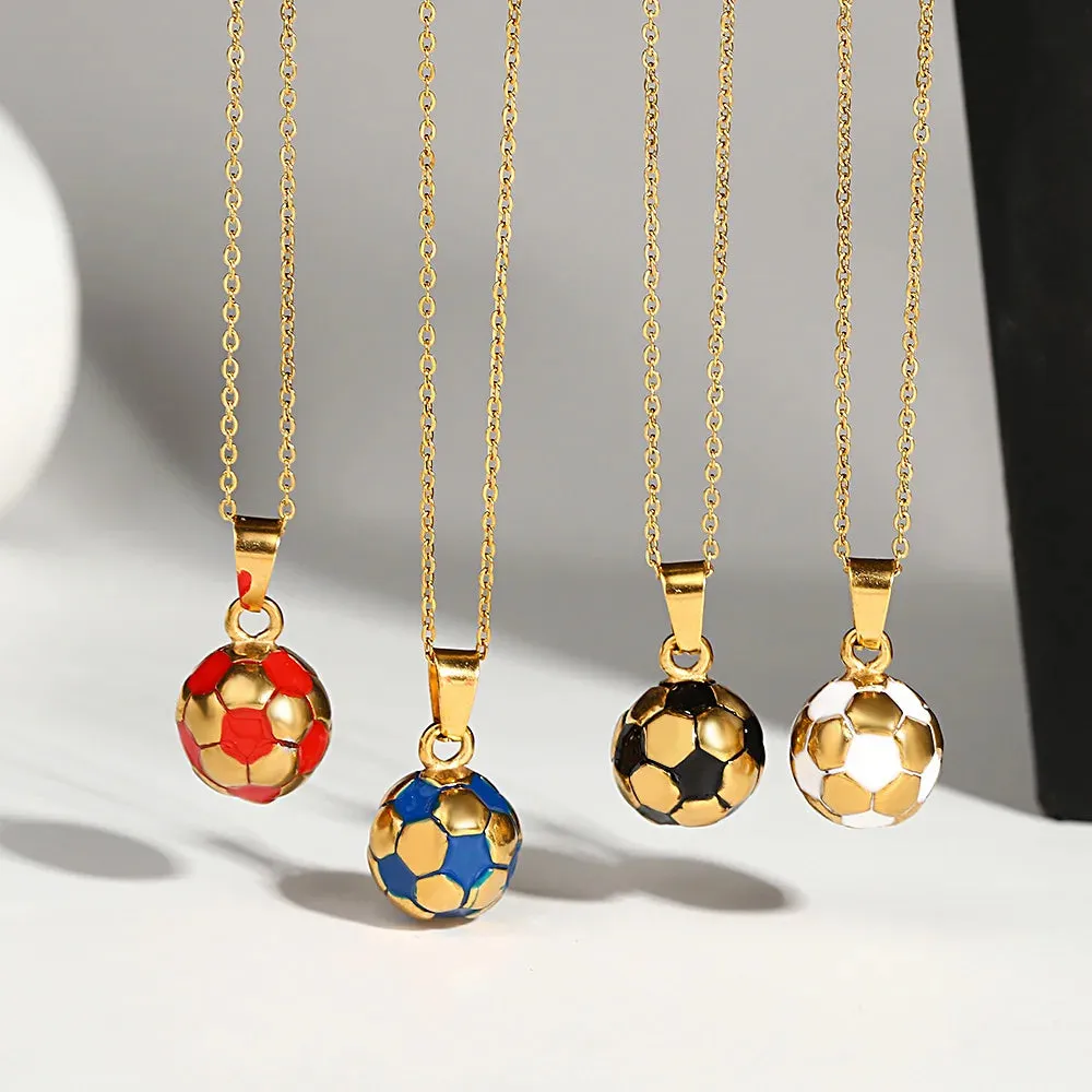 Punk Stainless Steel Football Necklace - Trendy Sport Charm Pendant Necklace for Men and Women, Perfect Jewelry Gifts