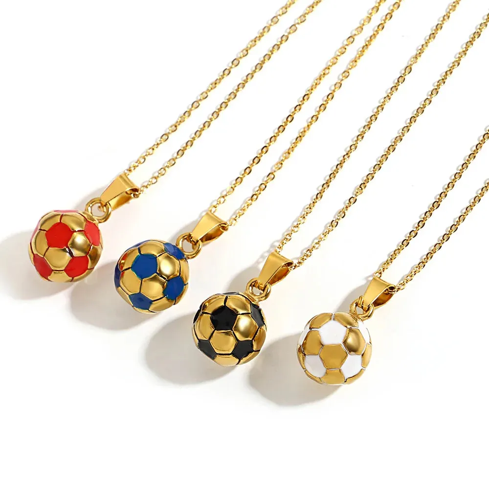 Punk Stainless Steel Football Necklace - Trendy Sport Charm Pendant Necklace for Men and Women, Perfect Jewelry Gifts