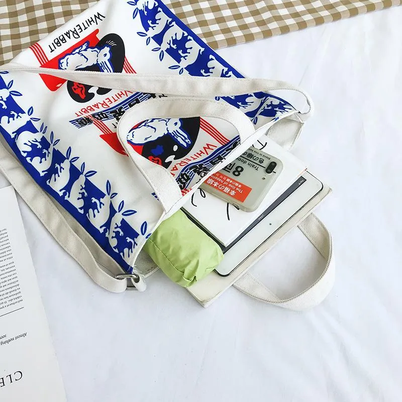 Rabbit Cartoon Canvas Shoulder Tote Bag
